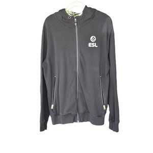 Unisex ESL Gaming Black Zip Up Hoodie W/ Yellow & Green Hood Lining XL